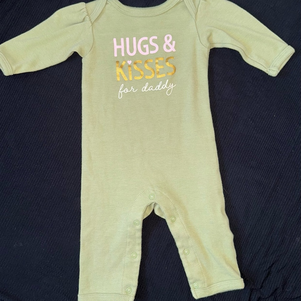 Mint Green Footie One Piece with Hugs & Kisses Print